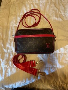 Louis Vuitton Brown Monogram Crossbody with Red Trim and two non LV straps